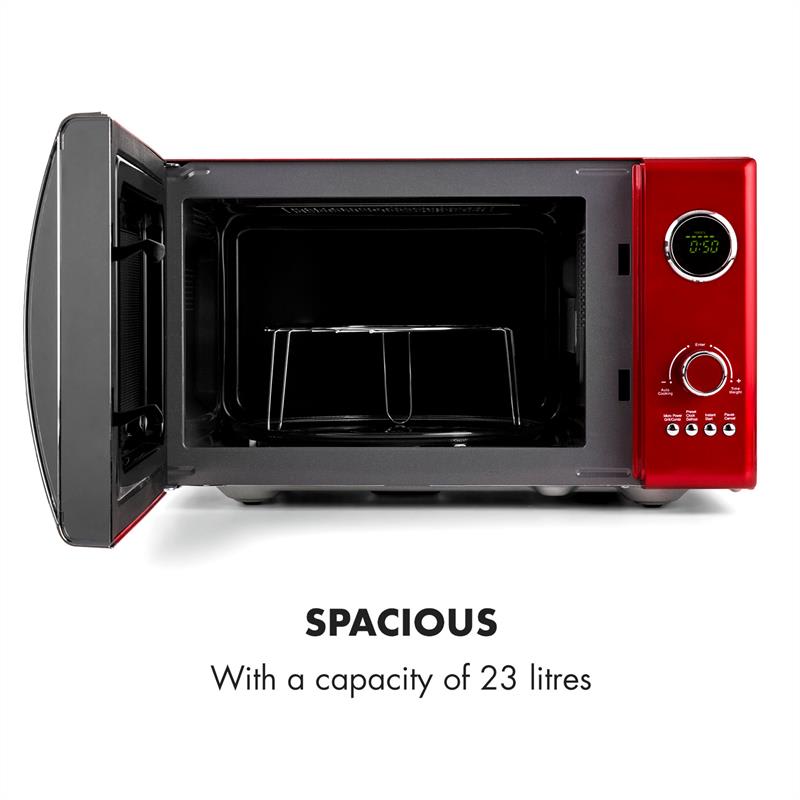 Klarstein Fine Dinesty, mikrovlnná rúra 2 v 1, 23 l, 800 W, gril: 1000 W, retro, 12 programov, červená - Image 3
