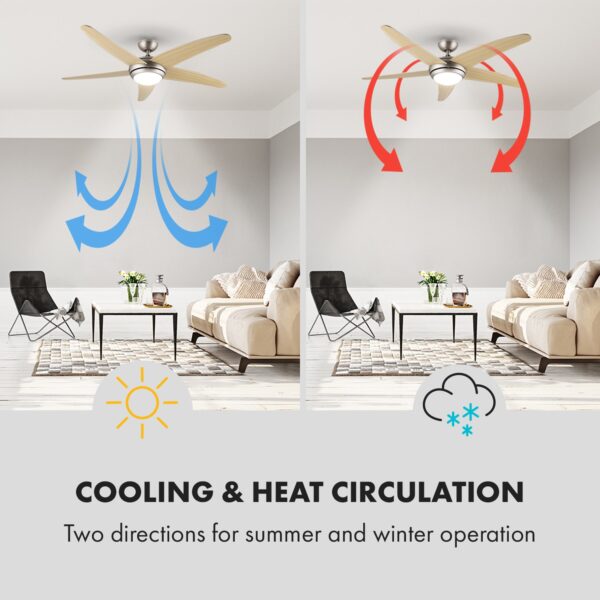 Klarstein Bolero, stropný ventilátor so svietidlom, 55 W, 134 cm, diaľkový ovládač, javorové ramená