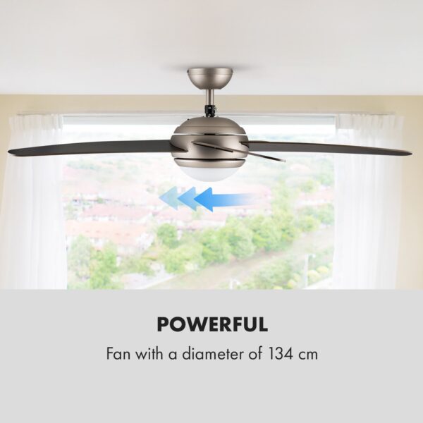 Klarstein Bolero, stropný ventilátor so svietidlom, 55 W, 134 cm, diaľkový ovládač, orechové ramená - Image 2