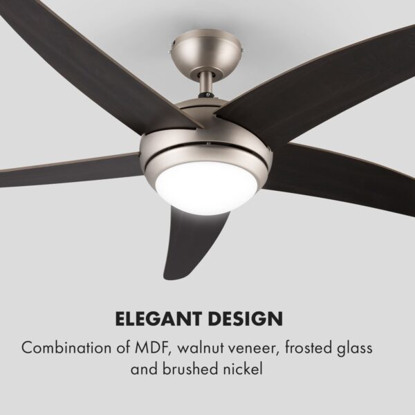 Klarstein Bolero, stropný ventilátor so svietidlom, 55 W, 134 cm, diaľkový ovládač, orechové ramená - Image 3