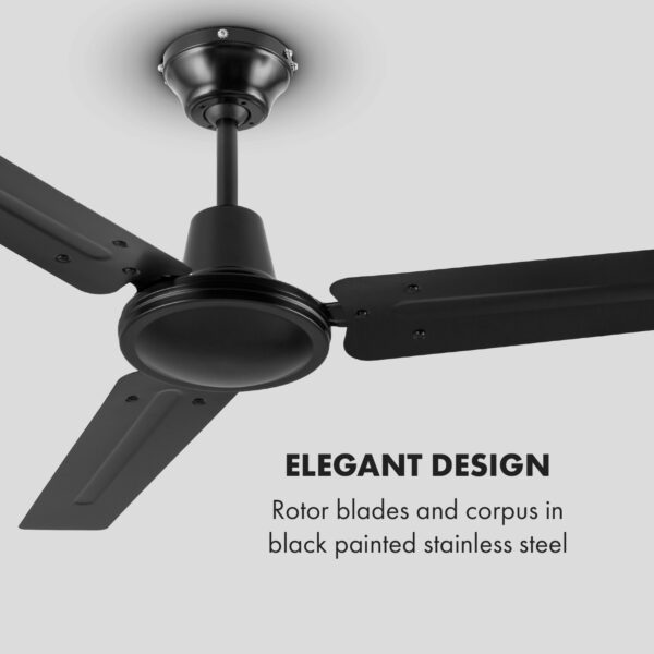 Klarstein Spin Doctor, stropný ventilátor, 55 W, 122 cm, 3 ramená, nehrdzavejúca oceľ, čierny - Image 2