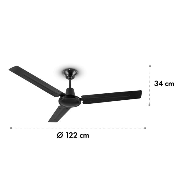 Klarstein Spin Doctor, stropný ventilátor, 55 W, 122 cm, 3 ramená, nehrdzavejúca oceľ, čierny - Image 3