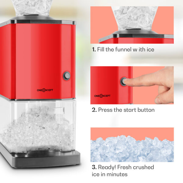 OneConcept Icebreaker, drvič ľadu, 15 kg/h, objem 3,5 l, zásobník na ľad, nehrdzavejúca oceľ, červený