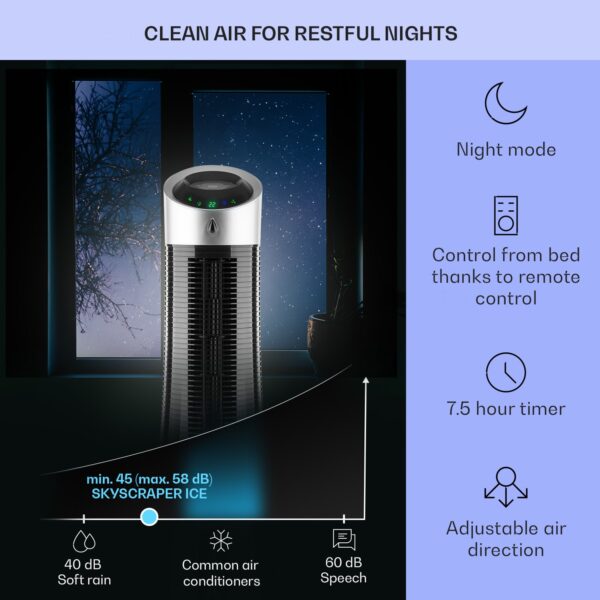 Klarstein Skyscraper Ice, 4 v 1 ochladzovač vzduchu, ventilátor, čistička vzduchu, zvlhčovač, 45 W, 210 m³/h, oscilácia, mobilný, diaľkové ovládanie