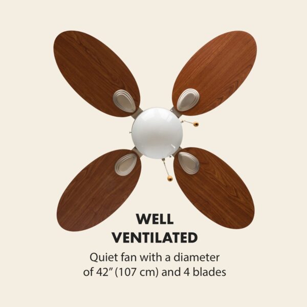 Klarstein Valderama, stropný ventilátor, 42", 60 W, stropná lampa, 2 x 43 W, čerešňové drevo - Image 3