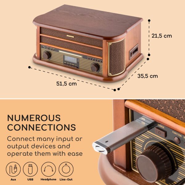 Auna Belle Epoque 1908 DAB, retro stereo systém, gramofón, DAB+ - Image 3