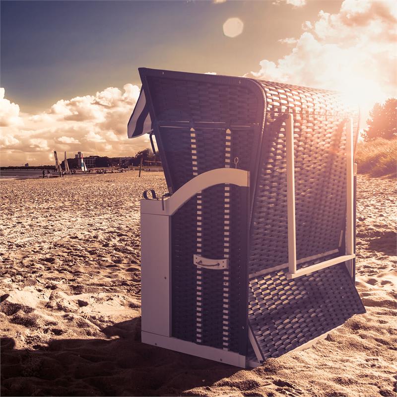 Blumfeldt Hiddensee, plážové sedenie, plážový kôš XL, dvojsedadlo, ležadlo, borovica, modré/biele, pruhovaný motív - Image 3