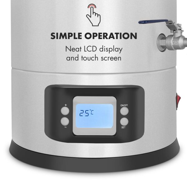 Klarstein Maischfest 25, sladový kotol, 5 dielov, 25 l, 1500/3000 W, dotykový LCD, nehrdzavejúca oceľ - Image 3