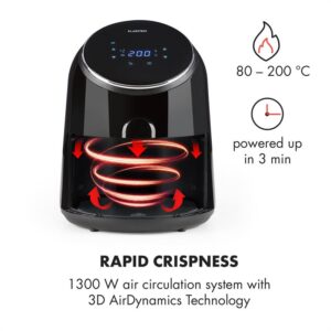 Klarstein AirVital, teplovzdušná fritéza, 1300 W, 2,5 l, nepriľnavý povrch CeraPlus, dotykové ovládanie, čierna