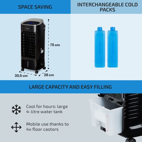 OneConcept Coolster, ochladzovač vzduchu, ventilátor, ionizátor, 60 W, 320 m³/h , 4 l, čierny - Image 3