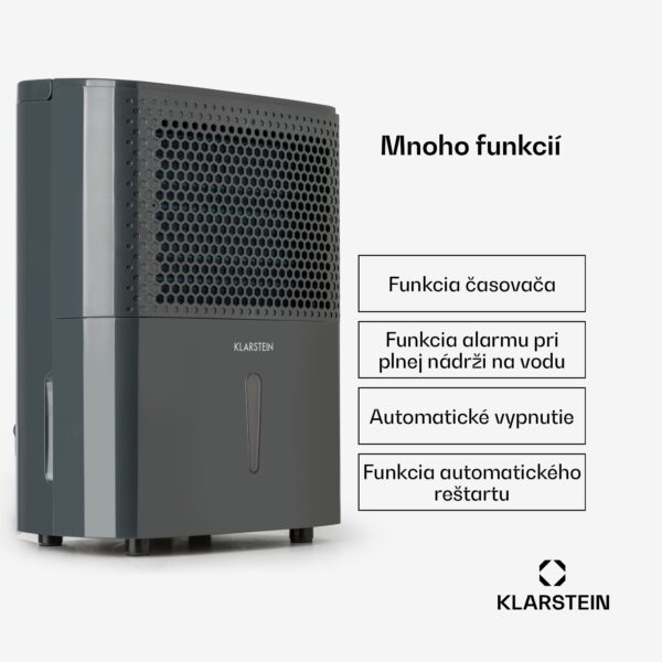 Klarstein DryFy 10, odvlhčovač vzduchu, 240 W, 10 l/24 h, 100 m³/h, 15 - 20 m², DrySelect, 40 dB, sivý