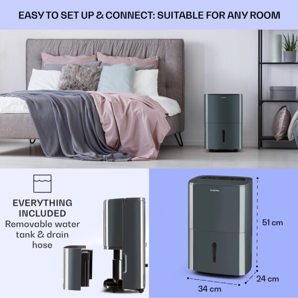 Klarstein DryFy20 Odvlhčovač vzduchu 420W 20l/d 230m³/h 40-50m² DrySelect 45dB Sivá - Image 2