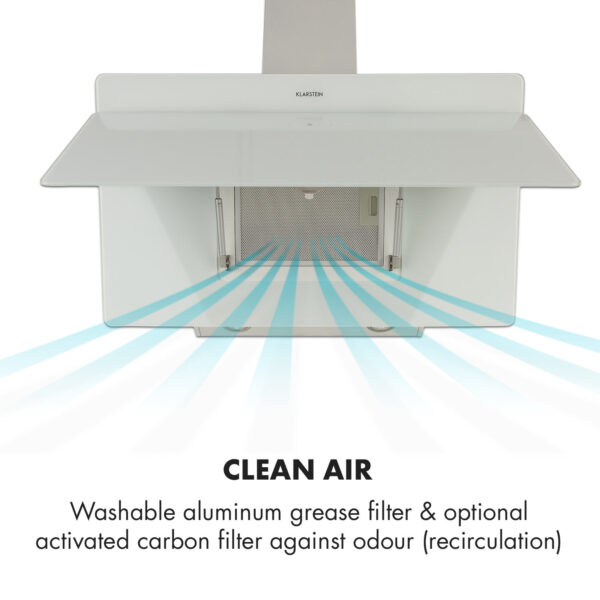 Klarstein Aurica 90, digestor, 90 cm, nástenný, 610 m³/h, LED, dotykové ovládanie, sklo, biely - Image 2