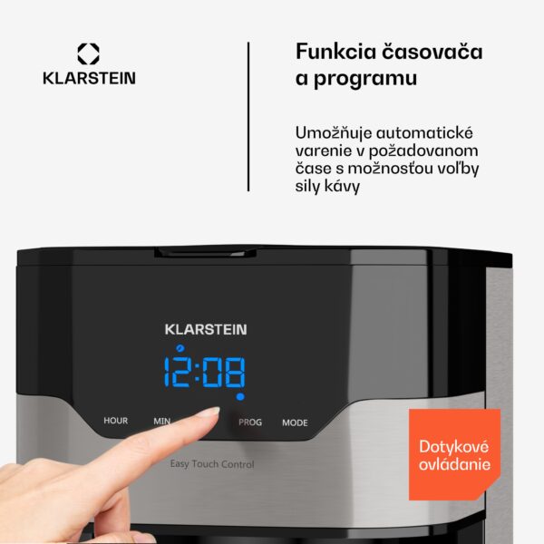 Klarstein Arabica 1.2, kávovar, 1,2 l, EasyTouch Control, strieborný/čierny - Image 2