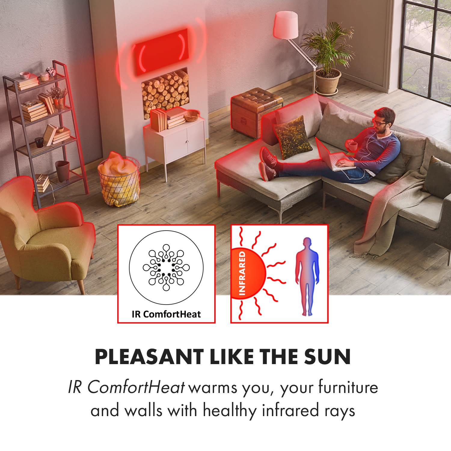 Klarstein Wonderwall 450 Smart, infračervený ohrievač, 50 x 90 cm, 450 W, týždenný časovač, IP24, biely - Image 2