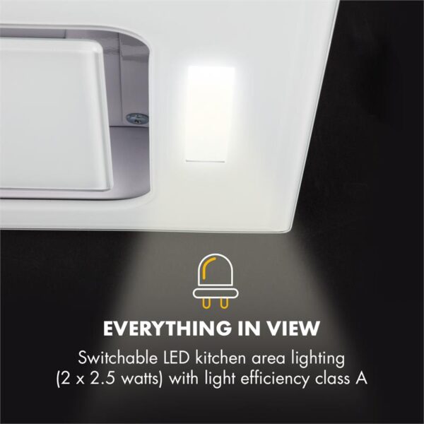 Klarstein Hektor, digestor, 52 cm, vstavaný, 530 m³/h, LED, dotykové ovládanie, sklo, biely - Image 3