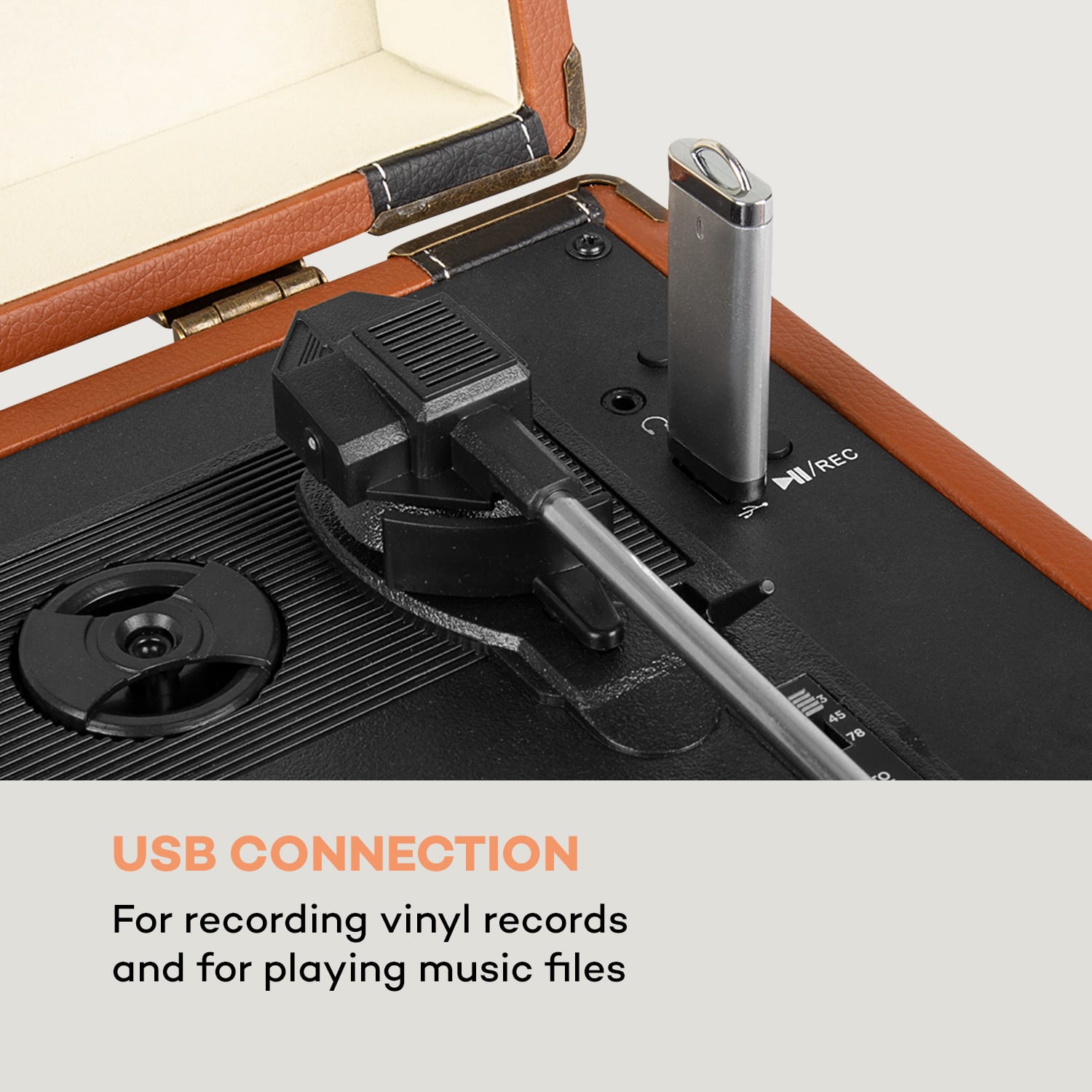 Auna Jerry Lee BT, gramofón, BT, USB, nahrávanie a prehrávanie, hnedý - Image 2