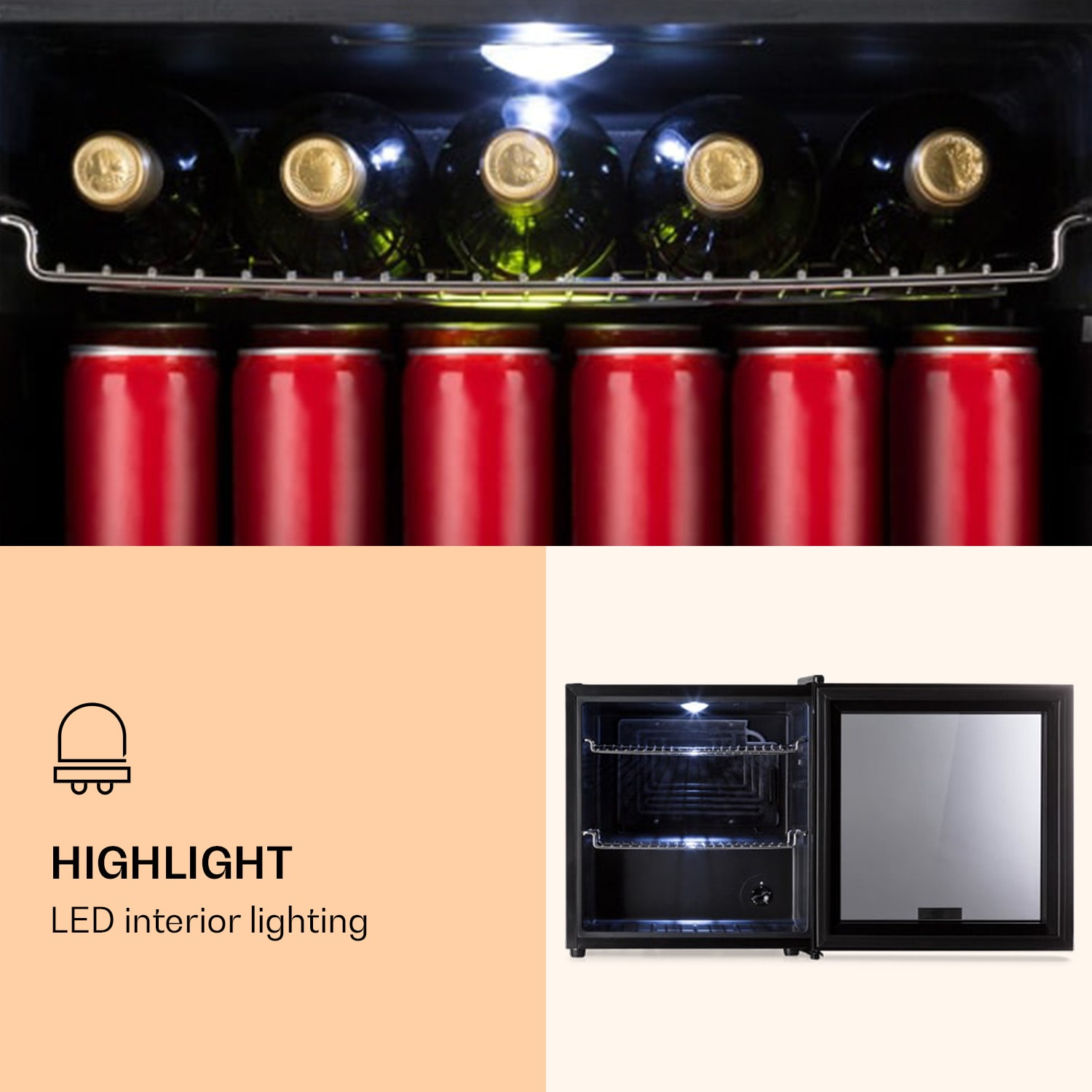 Klarstein Beersafe L Onyx, chladnička, energet. trieda E, LED, kovové police, sklenené dvere, čierna