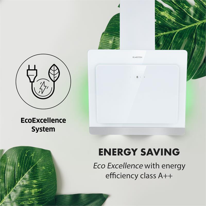 Klarstein Aurora Eco 60, digestor, 60 cm, nástenný, 550 m³/h, LED displej, biely