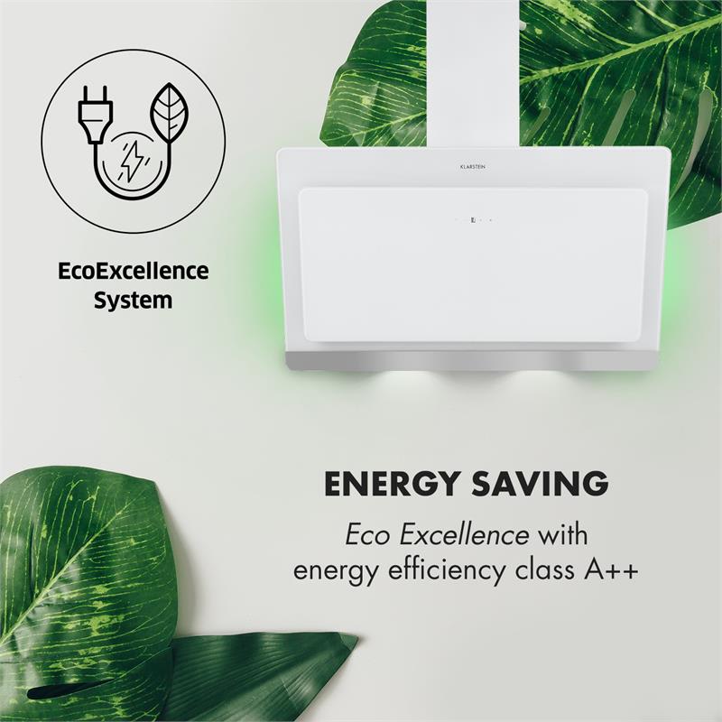 Klarstein Aurora Eco 90, digestor, 550 m³/h, LED displej, biely