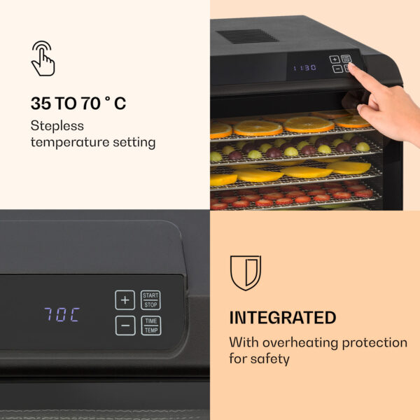 Klarstein Arizona Jerky, sušička ovocia, 500 W, 35-70 °C, digitálny dotykový displej, čierna