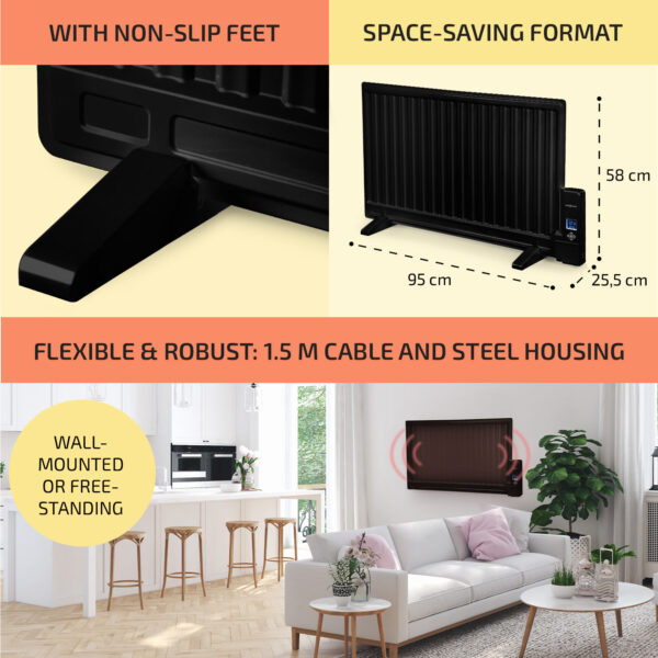 OneConcept Wallander, olejový radiátor, 800 W, termostat, olejové vyhrievanie, ultra plochý dizajn, čierny - Image 3