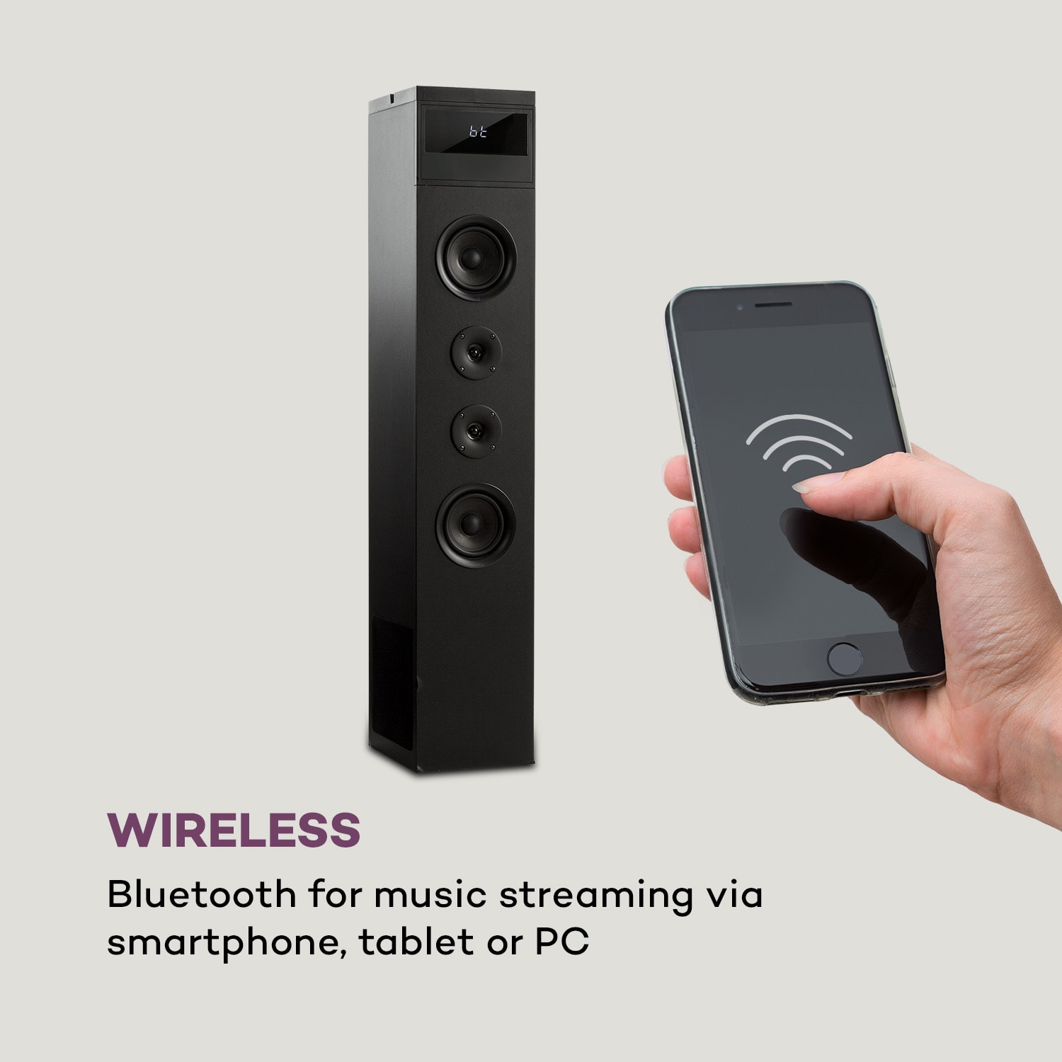 Auna Karaboom 100, vežový reproduktor, 120 W max., bluetooth, 2 v 1 USB, čierny