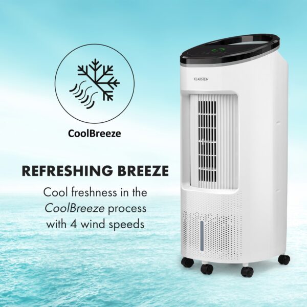 Klarstein IceWind Plus, 4 v 1 ochladzovač vzduchu, ventilátor, zvlhčovač vzduchu, čistička vzduchu, ionizátor, 65 W, 330 m³/h, 7 l, 4 rýchlosti, oscilácia, časovač, diaľkový ovládač, mobilný