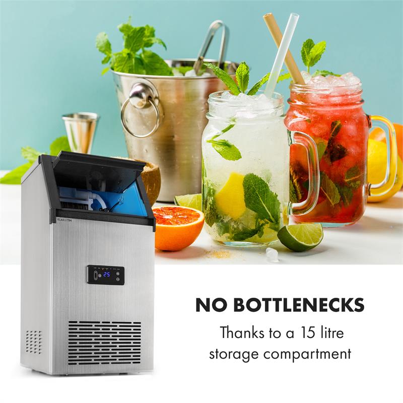 Klarstein Glacial XL, výrobník ľadu, profesionálne zariadenie na výrobu kociek ľadu, 38 kg/24 h, 15 l, LED, nehrdzavejúca oceľ, čierny