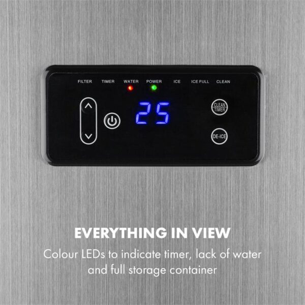 Klarstein Glacial XL, výrobník ľadu, profesionálne zariadenie na výrobu kociek ľadu, 38 kg/24 h, 15 l, LED, nehrdzavejúca oceľ, čierny - Image 2
