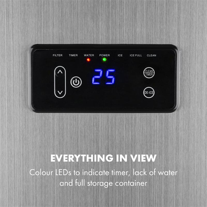 Klarstein Glacial XL, výrobník ľadu, profesionálne zariadenie na výrobu kociek ľadu, 38 kg/24 h, 15 l, LED, nehrdzavejúca oceľ, čierny - Image 2