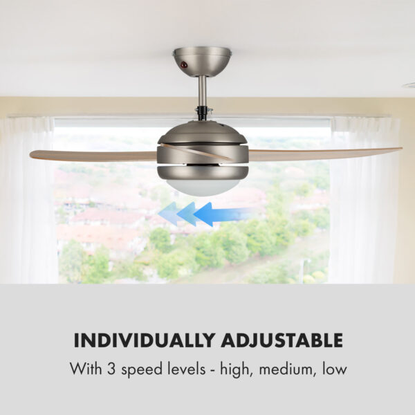 Klarstein El Paso, stropný ventilátor, 52", závit E27, 3 lopatky, vzhľad dubového dreva - Image 2
