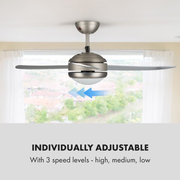 Klarstein El Paso, stropný ventilátor, 52", závit E27, 3 lopatky, strieborný vzhľad - Image 2