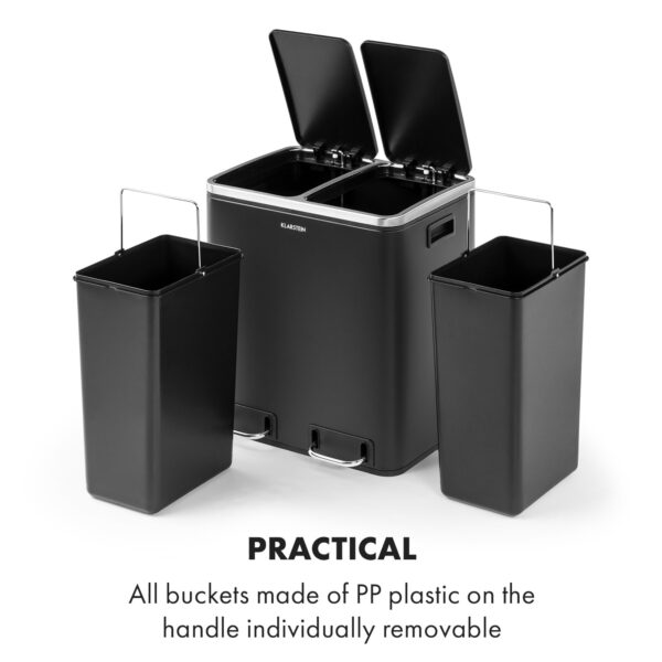 Klarstein Trash Gordon, pedálový odpadkový kôš, 30 l/2 x 15 l, tichý, PP, ušľachtilá oceľ, čierny - Image 2