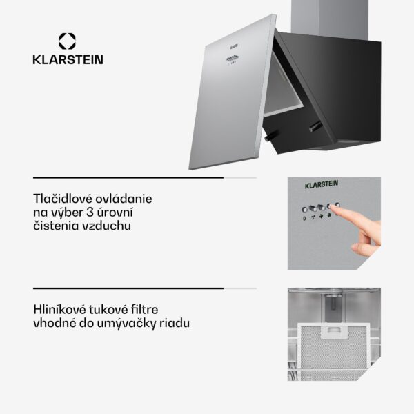 Klarstein Silver Lining 60, digestor, 60 cm, nástenný, 600 m³/h, A, nehrdzavejúca oceľ - Image 3