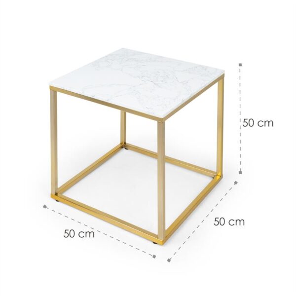 Besoa White Pearl I, konferenčný stolík, 50 x 50 x 50 cm (Š x V x H), mramorový vzhľad, zlatý/biely - Image 3