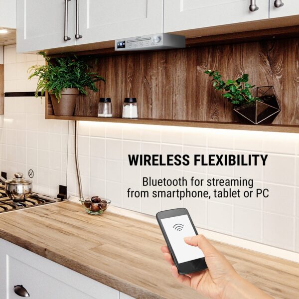 OneConcept Streamo Chef, kuchynské rádio, CD prehrávač, BT, 2,4" HCC displej, strieborné