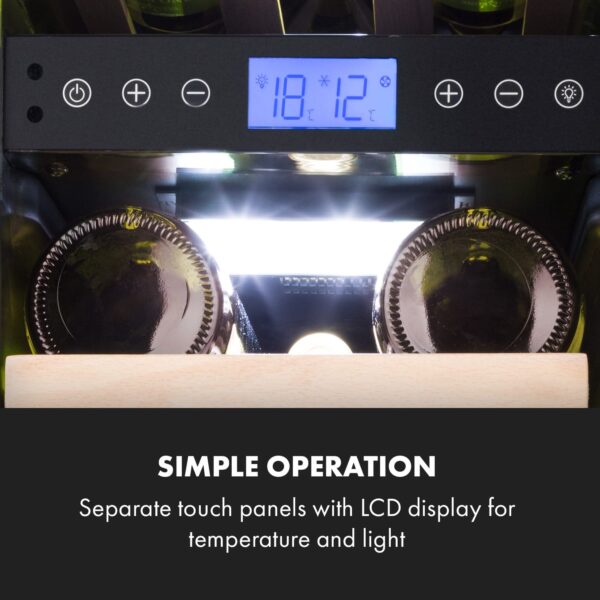 Klarstein Vinovilla 17 Built-in Duo Onyx Edition, dvojzónová vinotéka, 53 l, 17 fliaš, 3-farebné LED osvetlenie, sklenené dvere