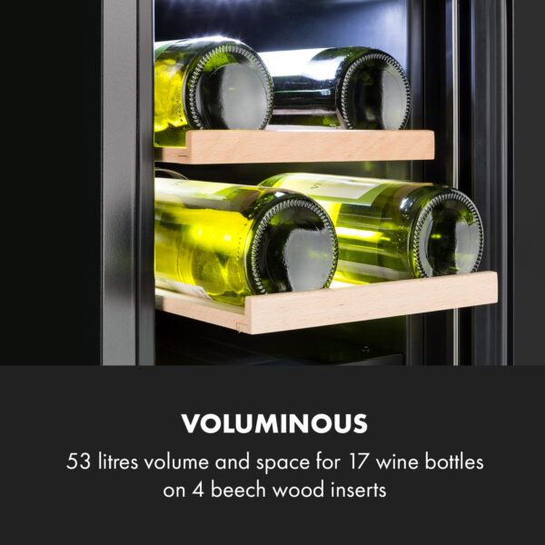 Klarstein Vinovilla 17 Built-in Duo Onyx Edition, dvojzónová vinotéka, 53 l, 17 fliaš, 3-farebné LED osvetlenie, sklenené dvere - Image 2