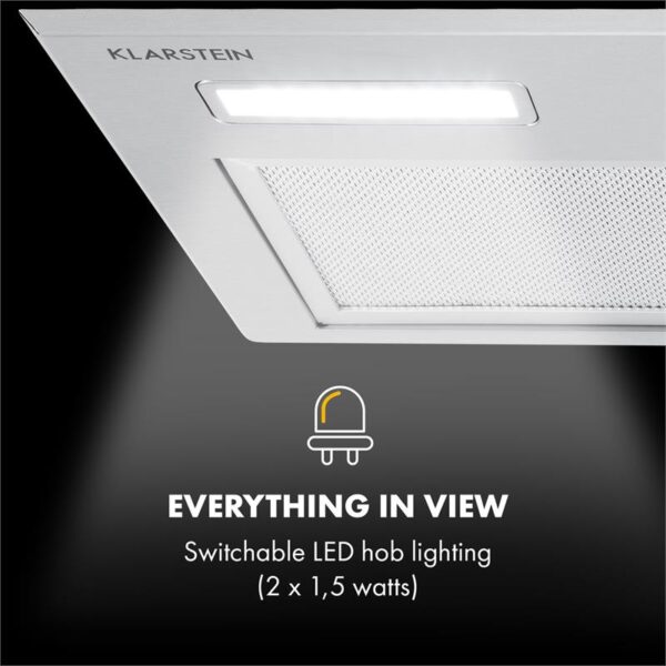 Klarstein Simplica, digestor, 52 cm, vstavaný, 400 m³/h, LED, nehrdzavejúca oceľ - Image 2