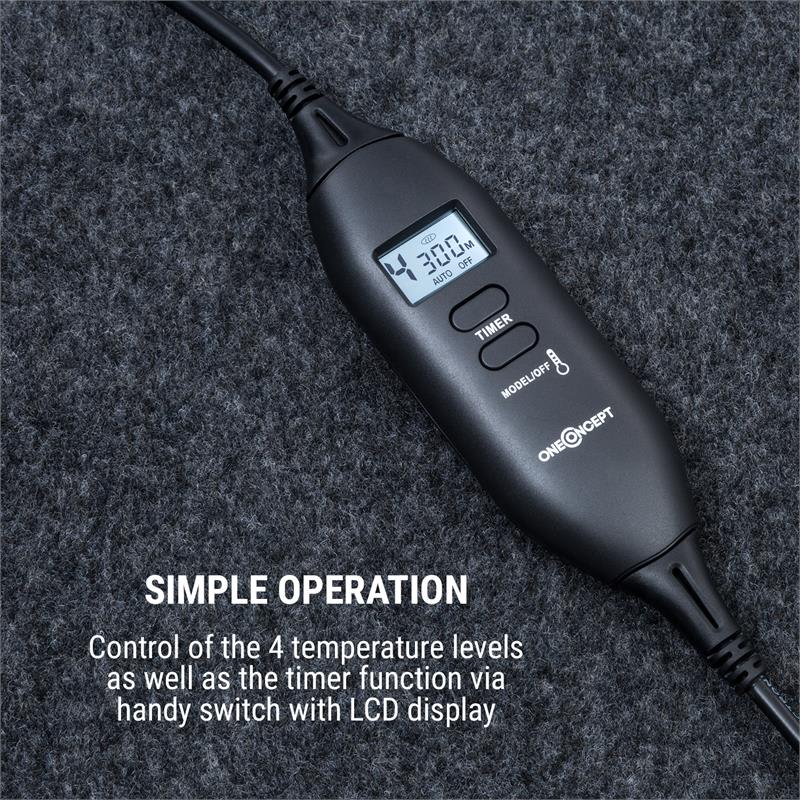 OneConcept Magic Carpet DLX, vyhrievacia podložka, 40 x 98 cm, 100 W, 4 teploty, časovač, antracitová