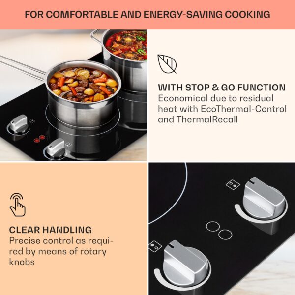 Klarstein EasyCook Domino, sklokeramická varná doska, 3000 W, otočný regulátor, čierna