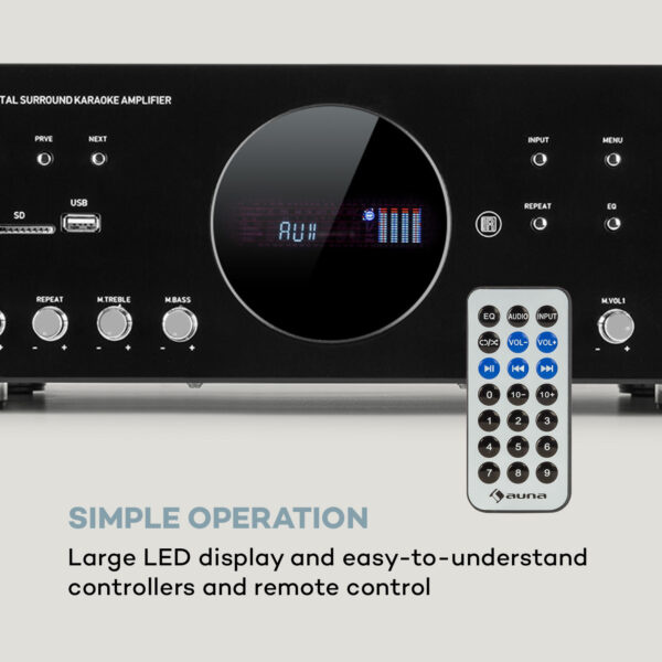 Auna AMP-218 BT, Digital-Surround zosilňovač, 5.1, 2 x 120W, 3 x 50W, RMS, BT, 2 x mikro - Image 2