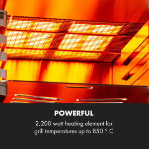 Klarstein Hannibal, vysokoteplotný gril, 2200 W, 850 °C, interiérový, nehrdzavejúca oceľ, strieborný