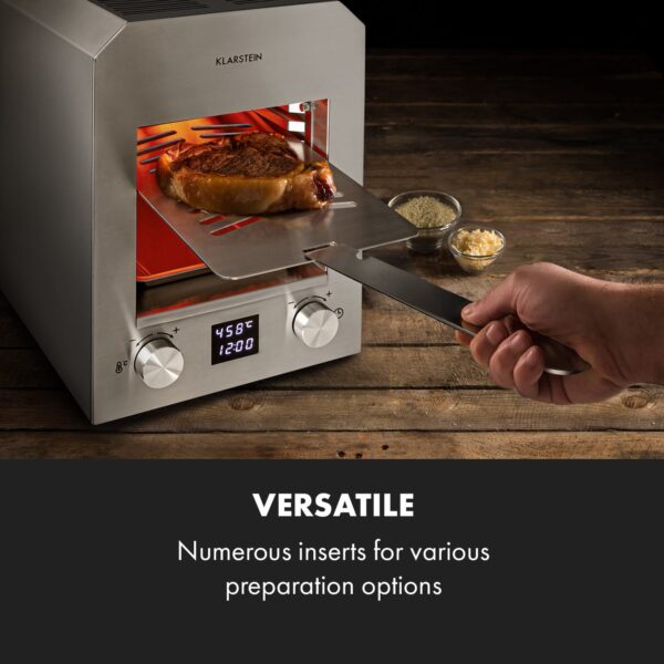 Klarstein Hannibal, vysokoteplotný gril, 2200 W, 850 °C, interiérový, nehrdzavejúca oceľ, strieborný - Image 3