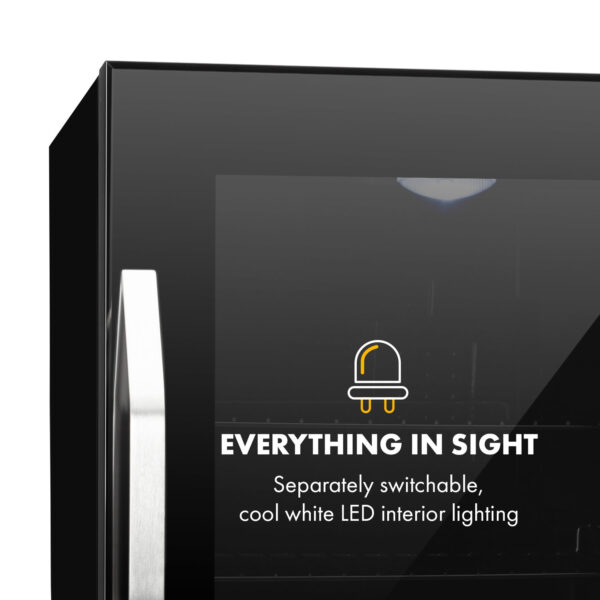 Klarstein Beersafe M Onyx, chladnička, energet. trieda C, LED, 2 kovové police, sklenené dvierka - Image 3