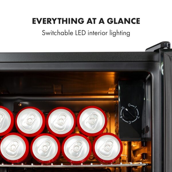 Klarstein Beersafe XXL Onyx, chladnička, energet. trieda E, LED, 3 kovové police, panoramatické sklenené dvierka - Image 3