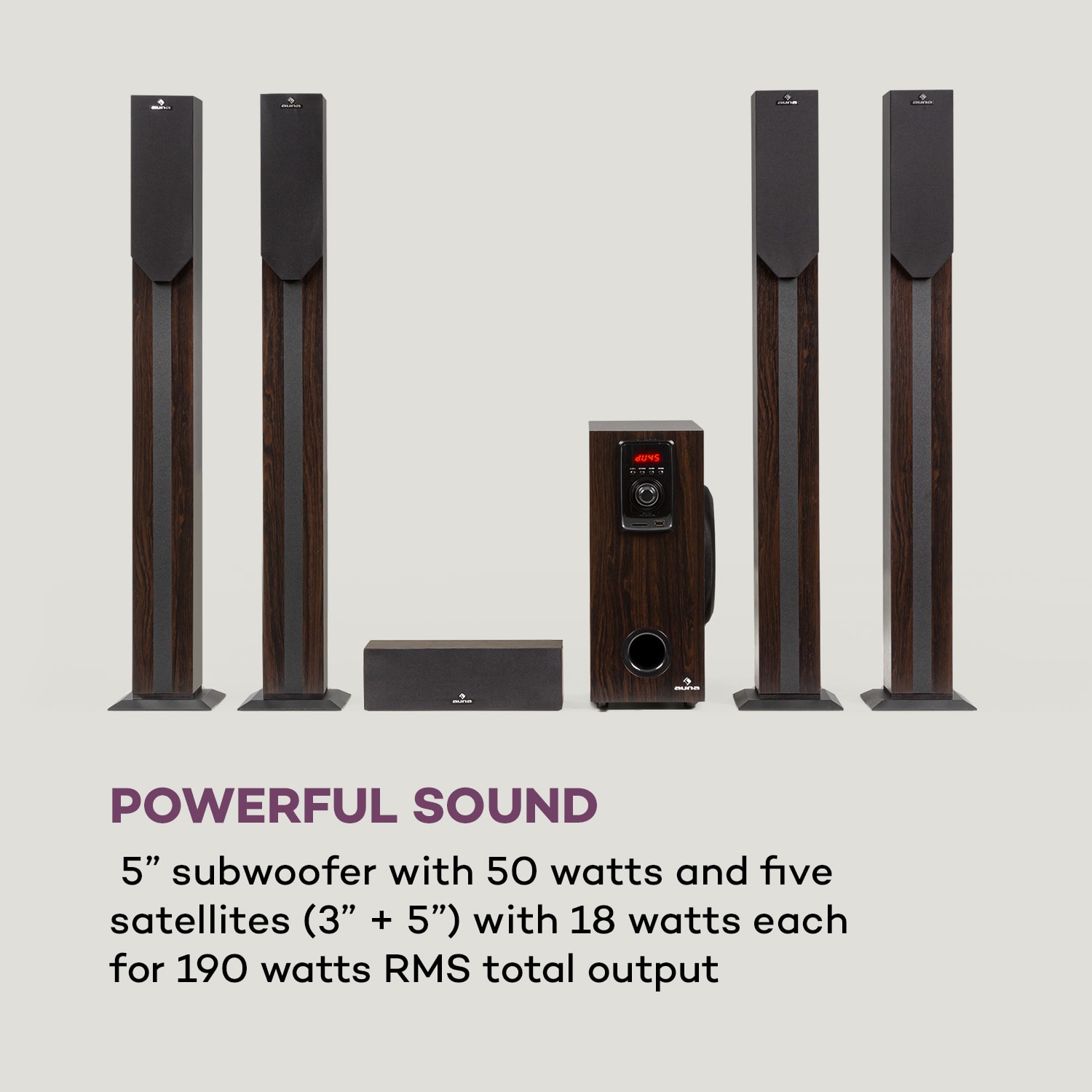 Auna Areal Elegance, 5.1-kanálový systém, 190 W, RMS, BT, USB, SD, AUX