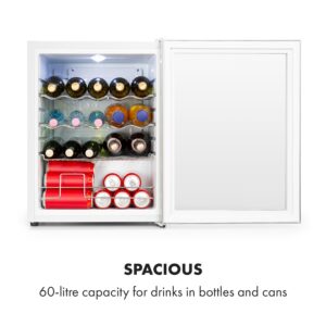Klarstein Beersafe XL Crystal White, chladnička, energet. trieda D, 60 l, LED, sklenené dvierka, biela/strieborná