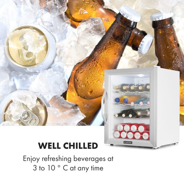 Klarstein Beersafe XL Crystal White, chladnička, energet. trieda D, 60 l, LED, sklenené dvierka, biela/strieborná - Image 2